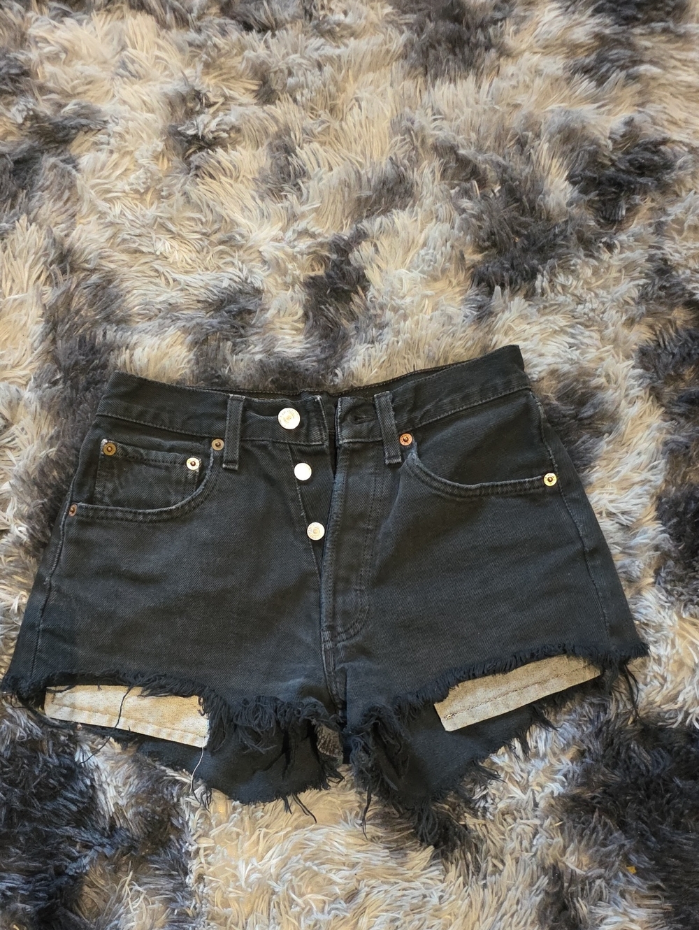 Levi's Black High-Waist Distressed Denim Shorts